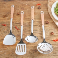 Cooking Tool stainless steel Long wooden handle Kitchen Utensils Set Spatula spoon Colander Gadgets Dining Accessories supplies