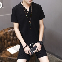 Summer linen Short Set Men 2018 Brand Tshirt Men Breathable Casual Beach Set Big  2018 T-shirt Suit Fashion Suit men