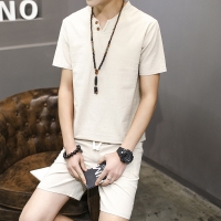 Summer linen Short Set Men 2018 Brand Tshirt Men Breathable Casual Beach Set Big  2018 T-shirt Suit Fashion Suit men