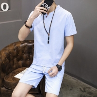 Summer linen Short Set Men 2018 Brand Tshirt Men Breathable Casual Beach Set Big  2018 T-shirt Suit Fashion Suit men