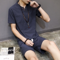 Summer linen Short Set Men 2018 Brand Tshirt Men Breathable Casual Beach Set Big  2018 T-shirt Suit Fashion Suit men
