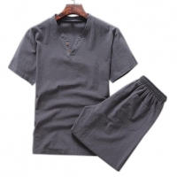 Summer linen Short Set Men 2018 Brand Tshirt Men Breathable Casual Beach Set Big  2018 T-shirt Suit Fashion Suit men