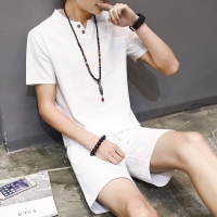 Summer linen Short Set Men 2018 Brand Tshirt Men Breathable Casual Beach Set Big  2018 T-shirt Suit Fashion Suit men