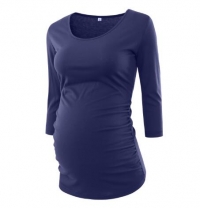 Pregnant Blouse Maternity Clothes Side Ruched 3 Quarter Sleeve Maternity Scoop Neck Jersey Top Pregnancy Clothes for Women Tops