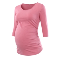 Pregnant Blouse Maternity Clothes Side Ruched 3 Quarter Sleeve Maternity Scoop Neck Jersey Top Pregnancy Clothes for Women Tops