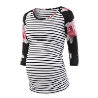 Pregnant Blouse Maternity Clothes Side Ruched 3 Quarter Sleeve Maternity Scoop Neck Jersey Top Pregnancy Clothes for Women Tops