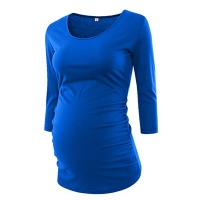 Pregnant Blouse Maternity Clothes Side Ruched 3 Quarter Sleeve Maternity Scoop Neck Jersey Top Pregnancy Clothes for Women Tops