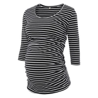 Pregnant Blouse Maternity Clothes Side Ruched 3 Quarter Sleeve Maternity Scoop Neck Jersey Top Pregnancy Clothes for Women Tops