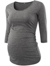 Pregnant Blouse Maternity Clothes Side Ruched 3 Quarter Sleeve Maternity Scoop Neck Jersey Top Pregnancy Clothes for Women Tops