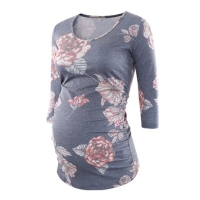 Pregnant Blouse Maternity Clothes Side Ruched 3 Quarter Sleeve Maternity Scoop Neck Jersey Top Pregnancy Clothes for Women Tops