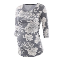 Pregnant Blouse Maternity Clothes Side Ruched 3 Quarter Sleeve Maternity Scoop Neck Jersey Top Pregnancy Clothes for Women Tops