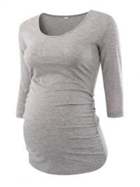 Pregnant Blouse Maternity Clothes Side Ruched 3 Quarter Sleeve Maternity Scoop Neck Jersey Top Pregnancy Clothes for Women Tops