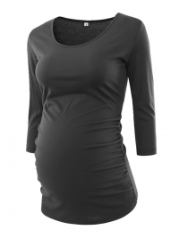 Pregnant Blouse Maternity Clothes Side Ruched 3 Quarter Sleeve Maternity Scoop Neck Jersey Top Pregnancy Clothes for Women Tops