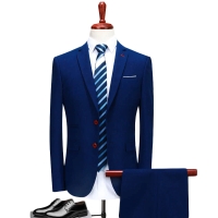 3 Piece Suit Men 2019 Slim Fit Blue Groom Wedding Suits For Men Classic Mens Designer Suits Brand Formal Wear Q136