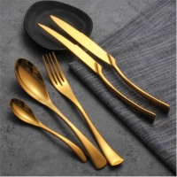 Stainless Steel Noble Quality Cutlery Sets Gold Color Tableware Dinnerware Western Fork Knife
